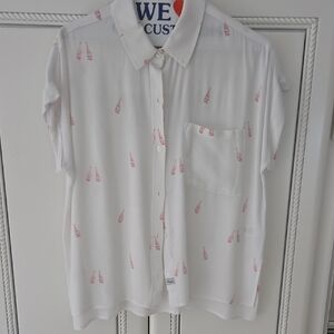 Rails White and Pink Button-Up Top